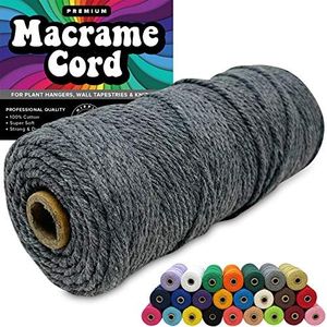 3mm Macrame Cord 3mm Thick Cords for Macrame Yarn 100% Cotton Colored Macrame Rope Cord Natural Craft Cord String Yarn Supplies 325 Feet 3 mm Cotton Macrame Cord Thin Gray or Grey Macrame Supplies