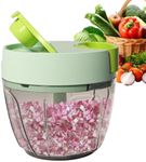 Ourokhome Vegetable Chopper Manual Food Processor, Kitchen Mini Portable Hand Pull String Garlic Mincer Onion Chpper Cutter with Feeding Inlet for Salsa, Pesto, Guacamole, Puree etc. 650 ml, Green