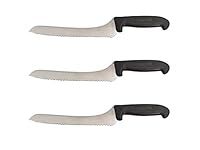 Cozzini Cutlery Imports Set of 3-9” Offset Bread Knives Serrated Deli Sandwich Black (Black)