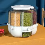 Dyna-Living Rice Dispenser Rice Storage Container Rotatable Food Storage Rice Bucket 6 Grid Classified Insect Proof And Moisture-Proof Grain Storage Box for Grains Rice Sugar Seasoning