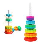 JTDER Spinning Stacking Toys - Colorful Rainbow Tower Stacker and Spinning Wheel Toy for Early Education, BPA Free - Enhance Kids' Brain Development and Family Games (12 Months+)