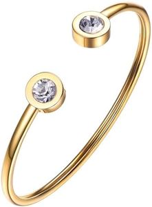PROSTEEL April Geburtsstein Armband 18k vergoldet offener Armreif Frauen Mädchen Armband Minimalismus ModeSchmuck Accessoire für Geburtstag Weihnachten Muttertag(Gold)