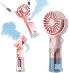 Frelisiy Handheld Fan Misting Hand Held Fan Rechargeable Battery Operated Portable 4 Speeds & 55ml Spray & 360° Foldable USB Personal Water Fan for Travel Camping Outdoor(Pink)