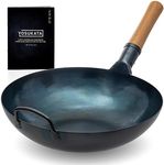 YOSUKATA Flat Bottom Wok Pan - 34 cm/13.5" Blue Carbon Steel Wok- Preseasoned Carbon Steel Skillet - Traditional Japanese Cookware- Carbon Steel Pan for Electric Induction Cooktops Woks/Stir Fry Pans