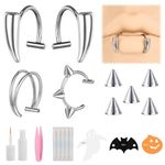 ZS Stainless Steel Vampire Teeth Ring, Non-Piercing Lip Cuff Jewelry, Halloween C-shape Fake Lip Ring, Adjustable Monroe Jewelry Clip On Ear Helix Cartilage Earring For Women Men (Silver)