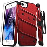 Zizo Bolt Series Compatible with iPhone 8 Case Military Grade Drop Tested with Tempered Glass Screen Protector, Holster iPhone 7 case Red Black