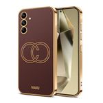 Vaku Luxos® Skylar Back Cover for Samsung Galaxy S24 5G with Leather Pattern Gold Electroplated Soft TPU Cover Shockproof Protective Case - Brown