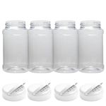 Palm Safe 4 x 500ml Clear Plastic Spice & Herbs Storage Jars with Shaker Lids - Large Food Containers, Airtight lids, Wide Mouth Opening