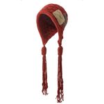 CORIRESHA Women's Colorful Handmade Crochet Beanie Tassel Ear Flaps Knit Hat with Pom Pom, F_red, One Size