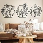 3 Pcs Metal Flower Wall Decor Minimalist Floral Wall Hanging Decor Flower Metal Wall Art Floral Metal Wall Decor for Living Room, Bathroom, Kitchen Indoor Outdoor (Black,Hexagonal Style)