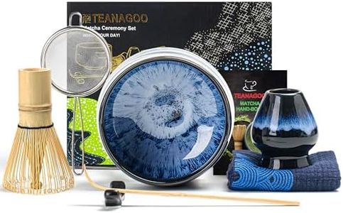 TEANAGOO 7 Pcs Matcha Whisk Set, Matcha Set for Ceremony, Matcha Kit Junware-Blue, Matcha Tea Set for Making Breakfast/Latte, Gift for Matcha Lover, Matcha Whisk Set and Bowl with All Accessories
