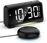 Mesqool Alarm Clock for Heavy Sleepers with Bed Shaker - Loud Vibrating Digital Alarm Clock for Deaf, 5 Dimmer & Volume, Dual Alarms, USB Powered, Snooze, 12/24H, White LED Display, Night Light