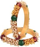 I Jewels 18K Gold Plated Indian Bollywood Faux Pearl Beads Bracelets Bangle Set (Pack of 2) (ADB314), 2.6