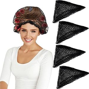 4 piezas de malla de pelo triángulo de algodón para rodillos, malla para el pelo para las mujeres de red para el cabello, malla de pelo triangular para el sueño, negro, 35 x 35 x 57 pulgadas