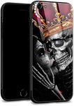 iPhone 6S Plus Case,iPhone 6 Plus Cases Tempered Glass Back Shell Cool Pattern Designed with Soft TPU Bumper Case Fashion for Boys Men Apple iPhone 6/6S Plus Cases -Skull Love Romance