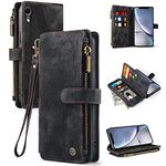 Vofolen for iPhone XR Case with Card Holder Slots Wallet Leather Flip Case Wristlet Zipper Magnetic Closure for iPhone XR Phone Cases with Stand Shockproof Protective Case Cover for iPhone XR-Black