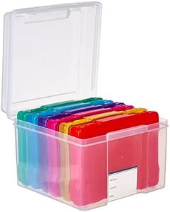 Matana - Scatola Porta Foto Multicolore (21,5 x 21,5) con 6 Scomparti ed Etichette - Scatola per Foto Multiuso per Oggetti di Artigianato e Semi