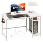 JOISCOPE Computer Desk with USB & Type-C Outlet, Small Home Office Desk with 2-Tier Storage Shelves, Modern Gaming Desktop Workstation, 48 inches, White