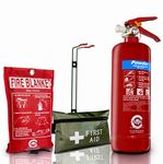 2 KG ABC Dry Powder FIRE Extinguisher with FIRE Blanket and First AID KIT. Safety KIT for Cars Vans CARAVANS Homes Office Kitchens Workplace Restaurants Hotels GARAGES Warehouses