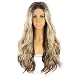 Sapphirewigs Blonde Lace Front Wig Brown 2 Tone Ombre Body Wave Synthetic Wigs for Women 13x3 Cosplay Party Daily Wear Halloween Heat Resistant Wig 24inch