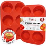 Walfos Silicone Muffin Pan - 6 Cup Non-Stick Silicone Cupcake Pan, Food Grade and BPA Free Silicone Muffin Cups, Perfect for Egg Muffin, Cupcake, Just PoP Out! Dishwasher Safe (2 Pack Muffin Tray)