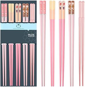 5 Pairs Fiberglass Chopsticks Dishwasher Safe, 9.6 in/24.3cm Non-slip Reusable Premium Japanese Chinese Korean Lightweight Hair Chopsticks, Christmas Chop Stick Gift Set, Morandi Pink