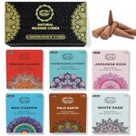raajsee Natural Incense Cones,6 Pack Mixed Scents Gift pack 15 pc Each (90 Total), Insense Cones Variety Pack, 100% Organic Non Toxic Natural - Hand rolled free from Chemicals (PACK 2)