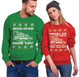 Haase Unlimited Bend Over and I'll Show You/Where Do You Think? Matching Couple Crewneck Sweatshirts, Kelly / Red, Mens XL / Ladies MEDIUM