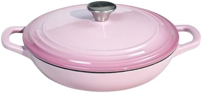 Flavehc Braiser Enameled Cast Iron Braiser 3 qt Braiser Pan with Lid Pink Shallow Cast Iron Casserole Braiser Pan with Handels