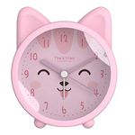 Children Cute Animal Dog/Cat Alarm Clock Silent Non-Ticking Quartz Desk Bedside Alarm Clock for Kids Pink