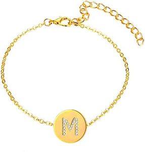 Only faith Pulsera para mujer con letra inicial Acero inoxidable con piedras brillantes de circonita bisutería barata regalo original Amigos Novios (M - Dorado)