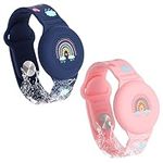 2pcs Kids Wristband for AirTag, Boho Rainbow Pattern Bracelet for Kids Toddler Elder Adjustable Watch Band Kids Anti Lost for AirTag Case Holder for Hiding GPS Tracker (Midnight Blue, Pink)