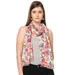 CLOTH HAUS INDIA Floral Printed Cotton Viscose Scarf for Women, Lightweight Soft Scarves Stoles for Summer & Winter (Size: 183 X 51 cm) Cream