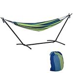 Outsunny 298 x 117cm Hammock with Stand Camping Hammock with Portable Carrying Bag, Adjustable Height, 120kg Load Capacity, Green Stripe