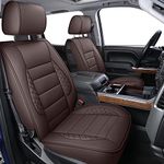 LUCKYMAN CLUB D04-S2 Silverado Seat Covers, Fit for 2014-2018 Chevy Silverado GMC Sierra 1500 and 2015-2019 2500HD 3500HD Crew Cab with Water Proof Faux Leather(Full Set, Brown)