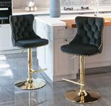 HomeTouch Luxury Velvet Bar Stools Set of 2 Swivel Kitchen Breakfast BarStool Adjusatble Height Bar Chairs with Gold Leg for Counter (2, Black Gold)