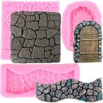 Mujiang Brick Wall Texture Design Silicone Molds Stone Texture Door Stone Path Fondant Molds Cake Border Decorating Cupcake Topper Chocolate Candy Set of 3