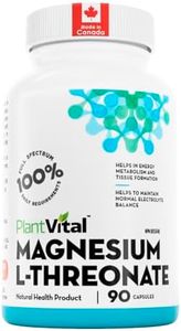 PlantVital Magnesium L-Threonate - Made in Canada - High Absorption Magnesium Supplement for Energy, Bone and Muscle Support – 90 Capsules