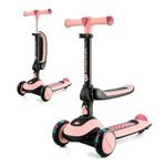 Kinderkraft Halley 2 in 1 Scooter for Kids 1+ Year Old to 50 kg, 3 Wheel Scooter, Balance Bike, Easy Folding, 2 Front Flashing Wheels, Adjustable Handlebar, Easy to Handle Weighs only 3 kg, Pink