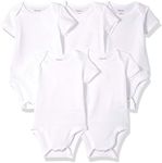 Hanes Baby Bodysuits, Ultimate Flexy Short Sleeve for Boys & Girls, 5-Pack, Diamond White, 6-12 Months