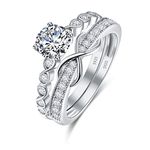 Bonlavie Wedding Ring Set, Solitaire Engagement Promise CZ Ring for Women Her 925 Sterling Silver Eternity Band Infinity Ring Set for Women L 1/2