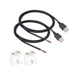 ELNONE 2PacK 1M/3.3Ft 20AWG USB 2.0 Male Plug 2pin Wire DIY Pigtail Cable 5V 5A Black USB Power with 2-Position Spring Wire Connector