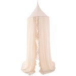 Kids Bed Canopy Mosquito Net Princess Canopy for Girl Baby Bed, Round Dome Hanging Yarn Play Tent Bedding Unique Lace Netting Curtain Reading Nook Nursery Bedroom Indoor Game House Decor Beige