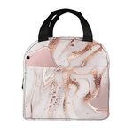 Lunch Bag Insulated Box Marble Painting with Rose Gold Glitter Pink Reusable Tote Portable Leakproof Cooler Front Pocket for Travel/Picnic/Work/School/Office, Gold,pink