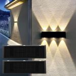 Mrzxy Solar Outdoor Lights, 2Pack 3000K Warm Waterproof Aluminum Dusk to Dawn Lighting Wall Sconce Up Down for Outside, Fence, Porch, Yard