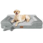 CWAWZ Jumbo Dog Bed for Extra Large Dogs, Orthopedic Dog Bed with Cooling Gel Memory Foam, Waterproof Dog Bed with Removable Washable Cover, 45" Dog Sofa Couch Dutch Velvet with Bone Toy, Light Gray
