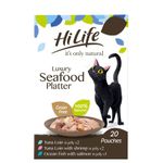 HILIFE it's only natural - Wet Cat Food - Luxury Seafood Platter in Jelly Tuna Loin Salmon Shrimps - 100% Natural Grain Free, 20 Pouches x 50g