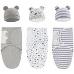 Baby Swaddle Sleep Sack with Hat Set for 0-3 Months 3-Pack Soft Cotton Newborn Wearable Swaddle Wrap for Girls Boys(Grey & Star & Stripe)