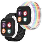 Snyeest 2-Pack Nylon Band Compatible with Gabb Watch 3 2 1/Verizon Gizmo Watch 3/2/1/Disney, SyncUP Kid Watch, 20mm Soft hook & Loop Breathable Wirstband for Boys Girls,Black+Rainbow