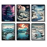 Japanese Wall Art Prints Set of 6 Japan Landscape Posters Vintage Wall Decor Ukiyoe Paintings Aesthetic Asian Retro Picture Mount Fuji Photo Canvas Art Painting for Living Room Bedroom Wall